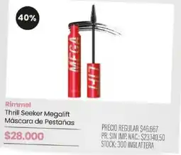 Pigmento Rimmel thrill seeker megalift máscara de pestañas oferta
