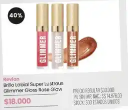 Pigmento Revlon brillo labial super lustrous glimmer gloss rose glow oferta