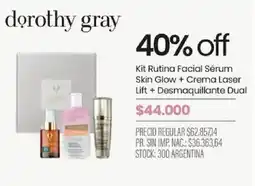Pigmento Dorothy gray kit rutina facial sérum skin glow + crema laser lift + desmaquillante dual oferta
