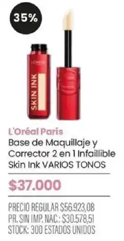 Pigmento L'Oréal Paris Base de Maquillaje y Corrector 2 en 1 Infaillible Skin Ink VARIOS TONOS oferta