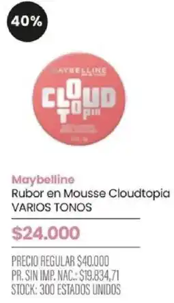 Pigmento Maybelline rubor en mousse cloudtopia varios tonos oferta