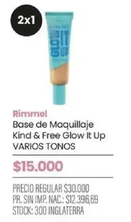 Pigmento Rimmel base de maquillaje kind & free glow it up varios tonos oferta