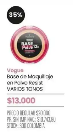 Pigmento Vogue base de maquillaje en polvo resist varios tonos oferta