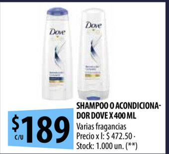Punto Mayorista Dove Shampoo o Acondicionador x 400ml oferta