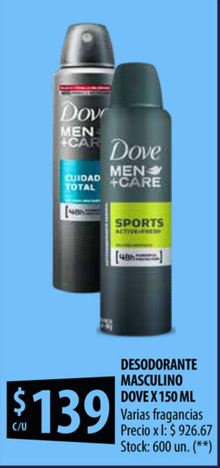 Punto Mayorista Dove Desodorante Masculino x 150ml oferta