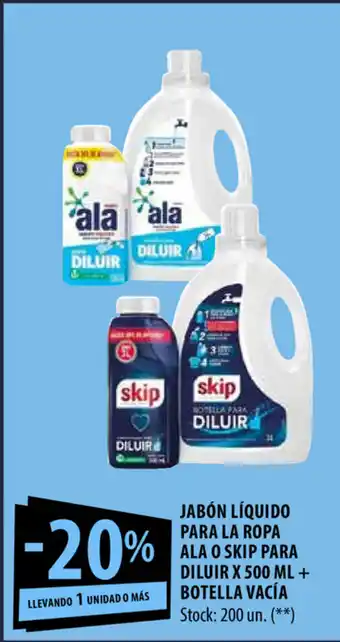 Punto Mayorista Ala Jabón Líquido para La Ropa o Skip para Diluir x 500ml + botella vacía oferta