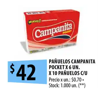 Punto Mayorista Campanita Pañuelos Pocket x 6un. x 10 Pañuelos c/u oferta