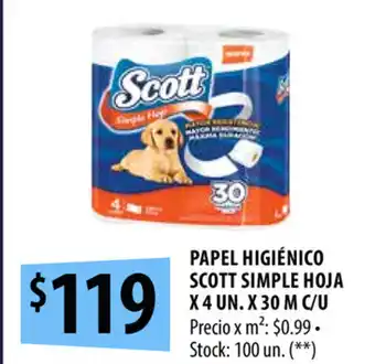 Punto Mayorista Scott Simple Hoja Papel Higiénico x 4un. x 30m c/u oferta