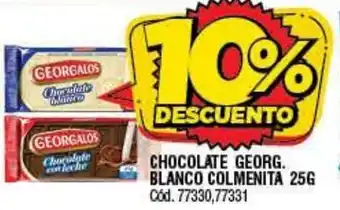 Supermercados Yaguar 10% Descuento Chocolate Georg. Blanco Colmenita 25g oferta