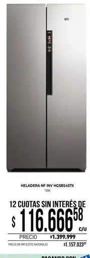 La Anonima Gafa Heladera nf inv hgsbs457x oferta