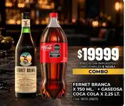 Diarco Coca cola - fernet branca x 750 ml. + gaseosa coca cola x 2.25 lt. cód: 18121-29675 oferta