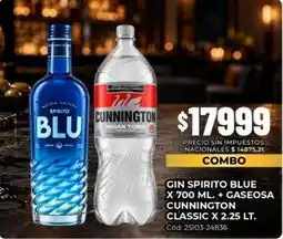 Diarco Spirito - gin spirito blue x 700 ml. + gaseosa cunnington classic x 2.25 lt. cód: 25103-24836 oferta