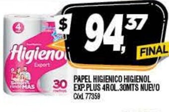 Supermercados Yaguar Papel Higienico Higienol Exp.Plus 4Rol.30Mts Nuevo oferta