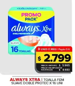 Carrefour Maxi Always xtra toalla fem suave doble protec oferta