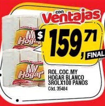 Supermercados Yaguar Rol.Coc.My Hogar Blanco 3Rolx100 Panos oferta