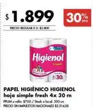 Disco Papel higi enico hoja simple fresh 4x 30 m oferta