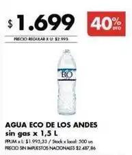 Disco Eco de los andes - agua sin gas oferta