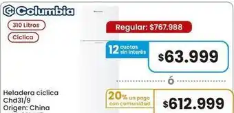 Columbia - heladera cíclica chd31/9