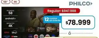 Coto Philco - tv 58 4k android tv oferta