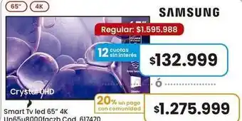 Samsung - smart tv led 65 4k un65u8000faczb cod. 617470