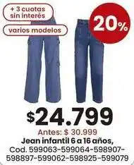 Coto Jean infantil 6 a 16 años, cod. 599063-599064-598907-598897-599062-598925-599079 oferta