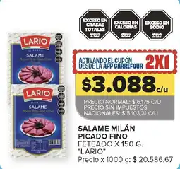Carrefour Lario salame milán picado fino feteado oferta