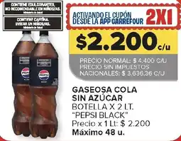 Carrefour Pepsi black gaseosa cola sin azúcar oferta