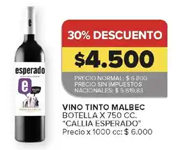 Carrefour Callia esperado vino tinto malbec oferta