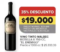 Carrefour El enemigo vino tinto malbec oferta