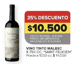 Carrefour Saint Felicien vino tinto malbec oferta