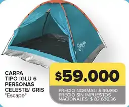 Carrefour Escape carpa tipo iglu 6 personas celeste/ gris oferta