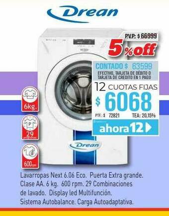 Red del Hogar Lavarropas Next 6.06 Eco Drean oferta