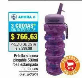 Rio Shop Deco Botella Silicona Plegable 500ml Rosa Estampado Mariposas oferta