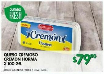 Jumbo Queso cremoso cremon horma x 100g oferta