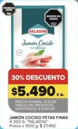 Carrefour Market Paladini - jamón cocido fetas finas oferta