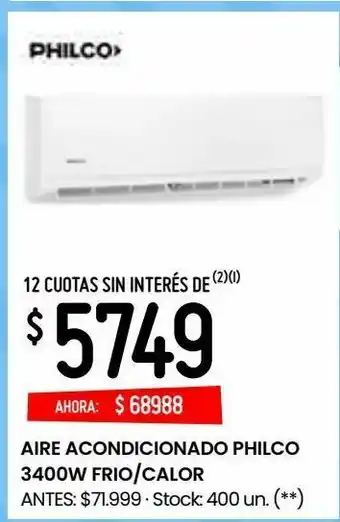Changomas Aire acondicionado philco 3400w frio/calor oferta
