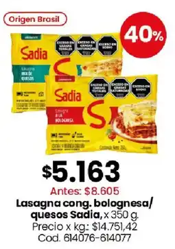 Coto Sadia lasagna cong. bolognesa/quesos oferta