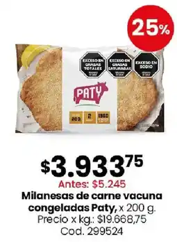 Coto Paty milanesas de carne vacuna congeladas oferta