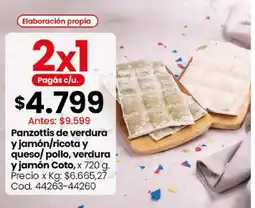 Coto Panzottis de verdura y jamón/ricota y queso/pollo, verdura y jamón Coto oferta