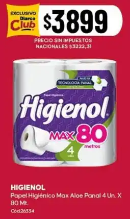 Diarco Higienol papel higiénico max aloe panal oferta