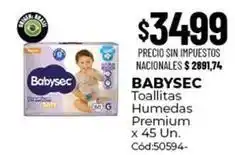 Diarco Babysec - toallitas húmedas premium x 45 un. cód:50594 oferta