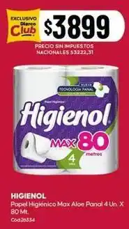 Diarco Papel higi0999enico max aloe panal 4 un. x 80 mt oferta