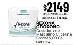 Diarco Rexona - desodorante masculino glicerina crema x 60 gr. cód:18124 oferta