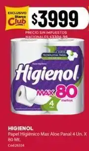 Diarco Papel higiénico max aloe panal 4 un. x 80 mt oferta