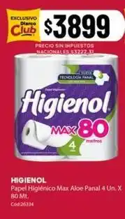 Diarco Papel higiénico max aloe panal 4 un. x 80 mt. cód:26334 oferta