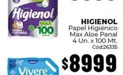 Diarco Higienol - papel higiénico max aloe panal 4 un. x 100 mt. cód:26335 oferta