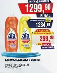 Maxiconsumo Ala - lavavajillas ala x 300 ml. pc.x kg/l: 4333,00 cod: 383-375 oferta