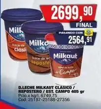Maxiconsumo Milkaut - d.leche milkaut clasico / repostero / est. campo 405 gr oferta
