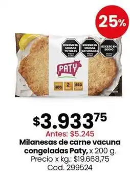 Coto Paty - milanesas de carne vacuna congeladas oferta