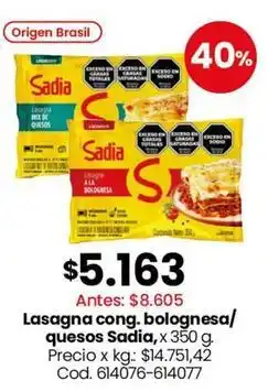 Coto Sadia - lasagna cong. bolognesa/quesos oferta